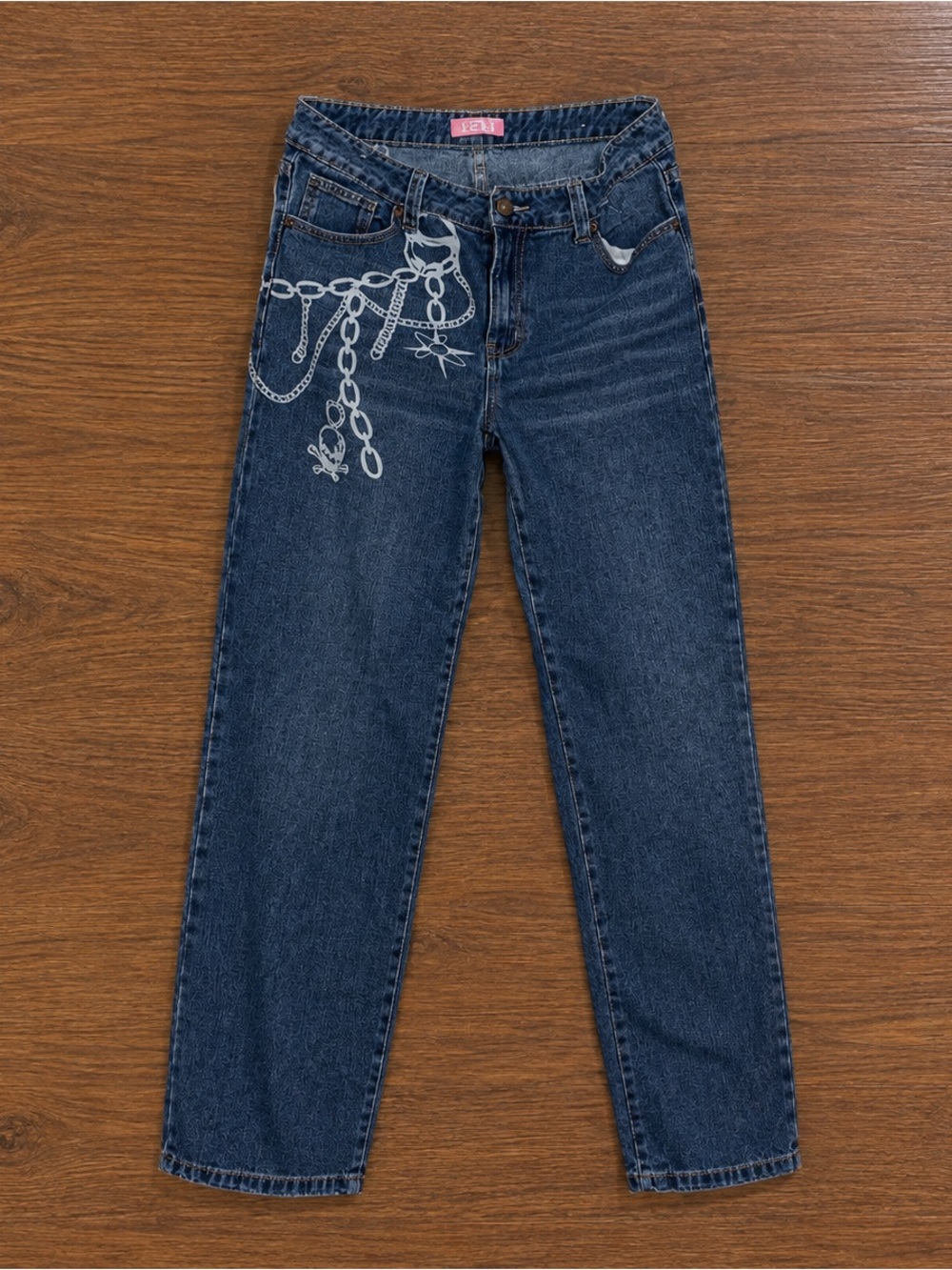 TRTR Y2K Chain Graphic Embellished Straight Leg Jeans Size 11